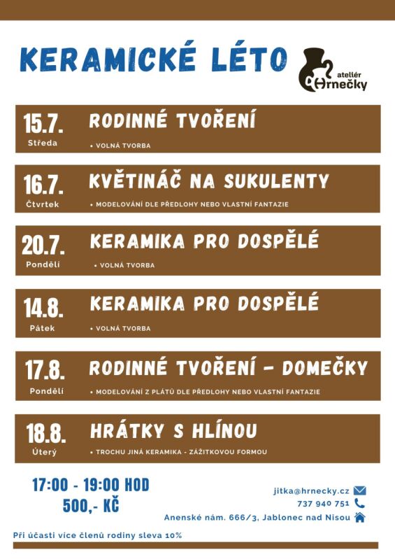 Keramické léto - Rodinné tvoření - 15.7.2026